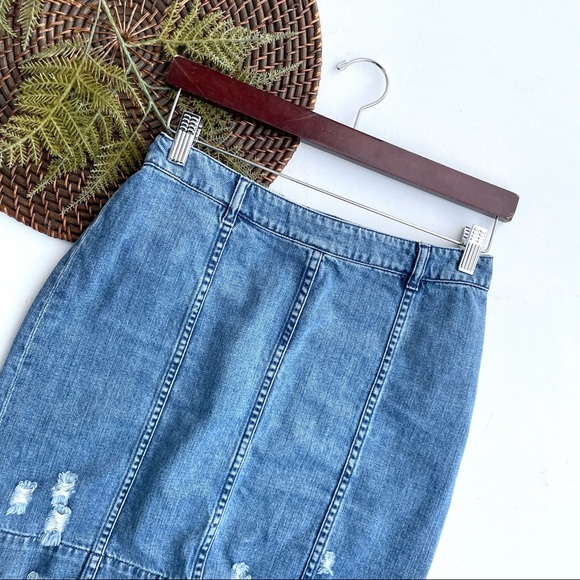 Public School Womens Skort Denim Mini Pencil Distressed Pockets Zip Size Small - Picture 1 of 9
